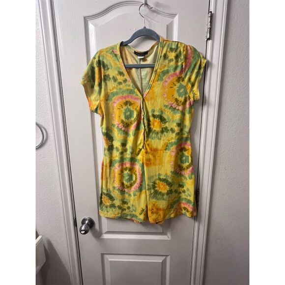Women's 1X Multicolor Tie-Dye Short Sleeve romper - Picture 1 of 3